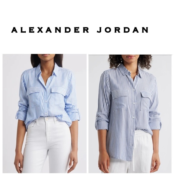 Alexander Jordan Tops - Alexander Jordan Blue & White Striped Blouse S